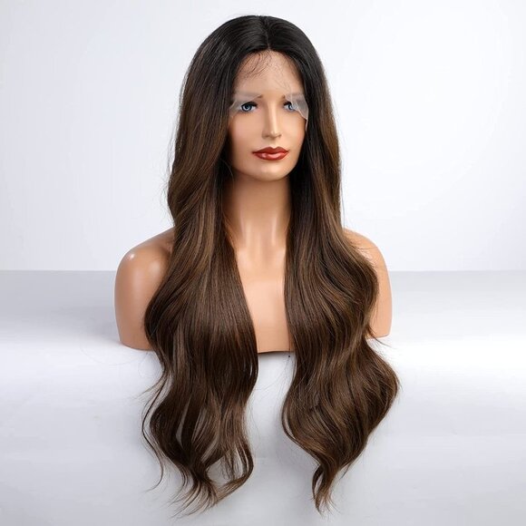 Dark Roots Brown Lace Front Wig - Picture 1 of 4